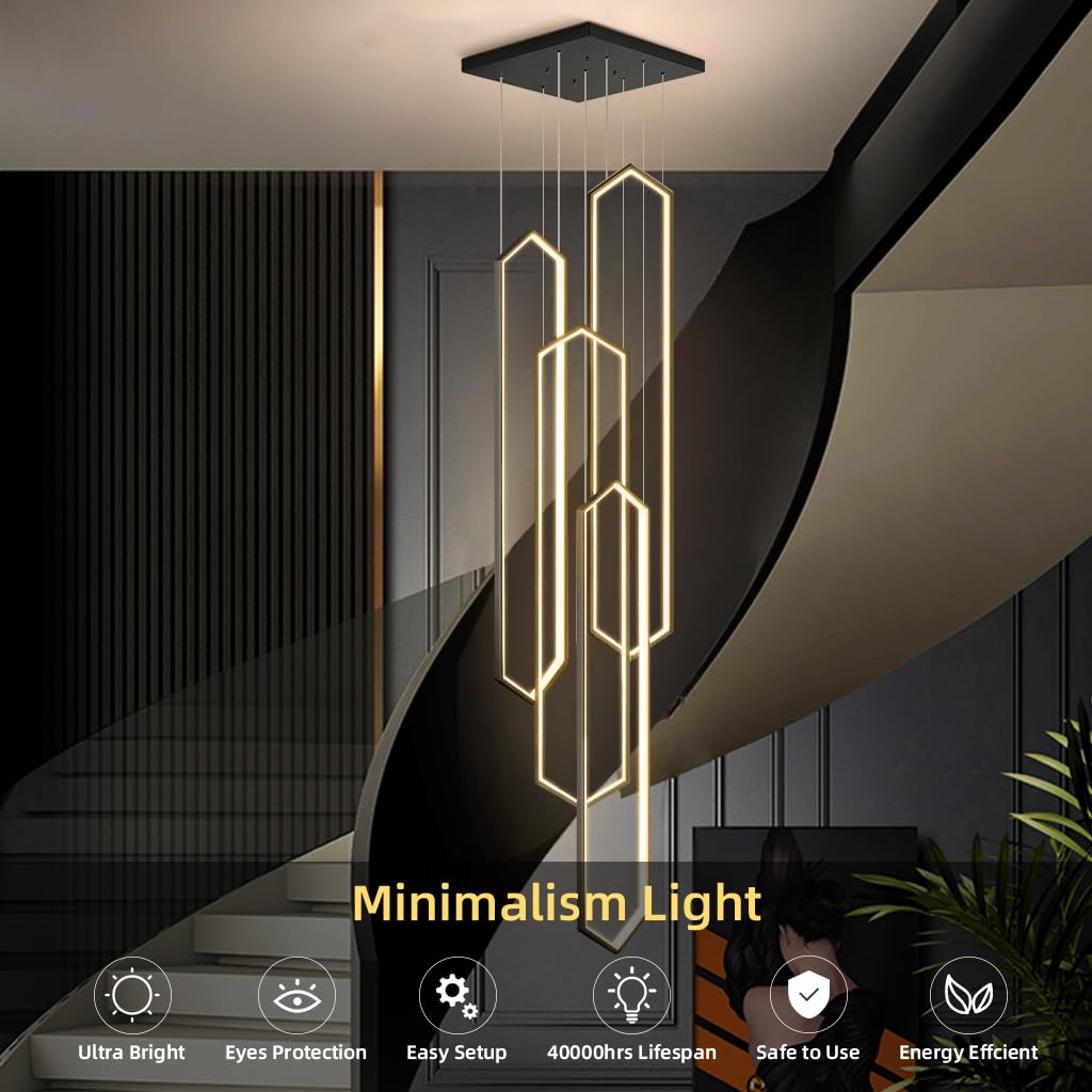Nowoczesny wielopoziomowy żyrandol, ściemniana lampa LED z pilotem zdalnego sterowania, regulowany kabel do zawieszenia, lampa do wysokich sufitów, idealna do klatek schodowych lub hali