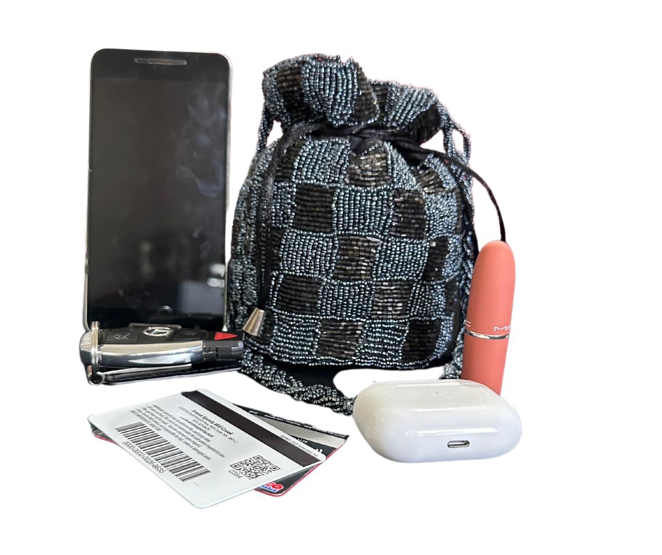 CRAFT BAZAAR Beaded Potli Mini Bucket & Evening Bag with Wristlet