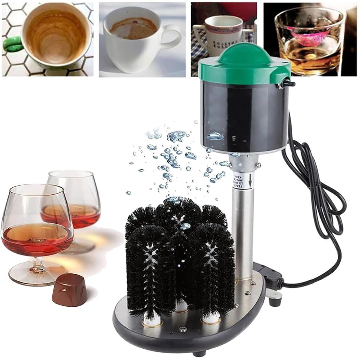 Lavavasos Eléctrico De 240 W, 800 Tazas/H Máquina De Limpieza De Vasos Automática Comercial, Lavavasos con 5 Cepillos De Limpieza, para Bar, Cafetería, Restaurante, Cocina