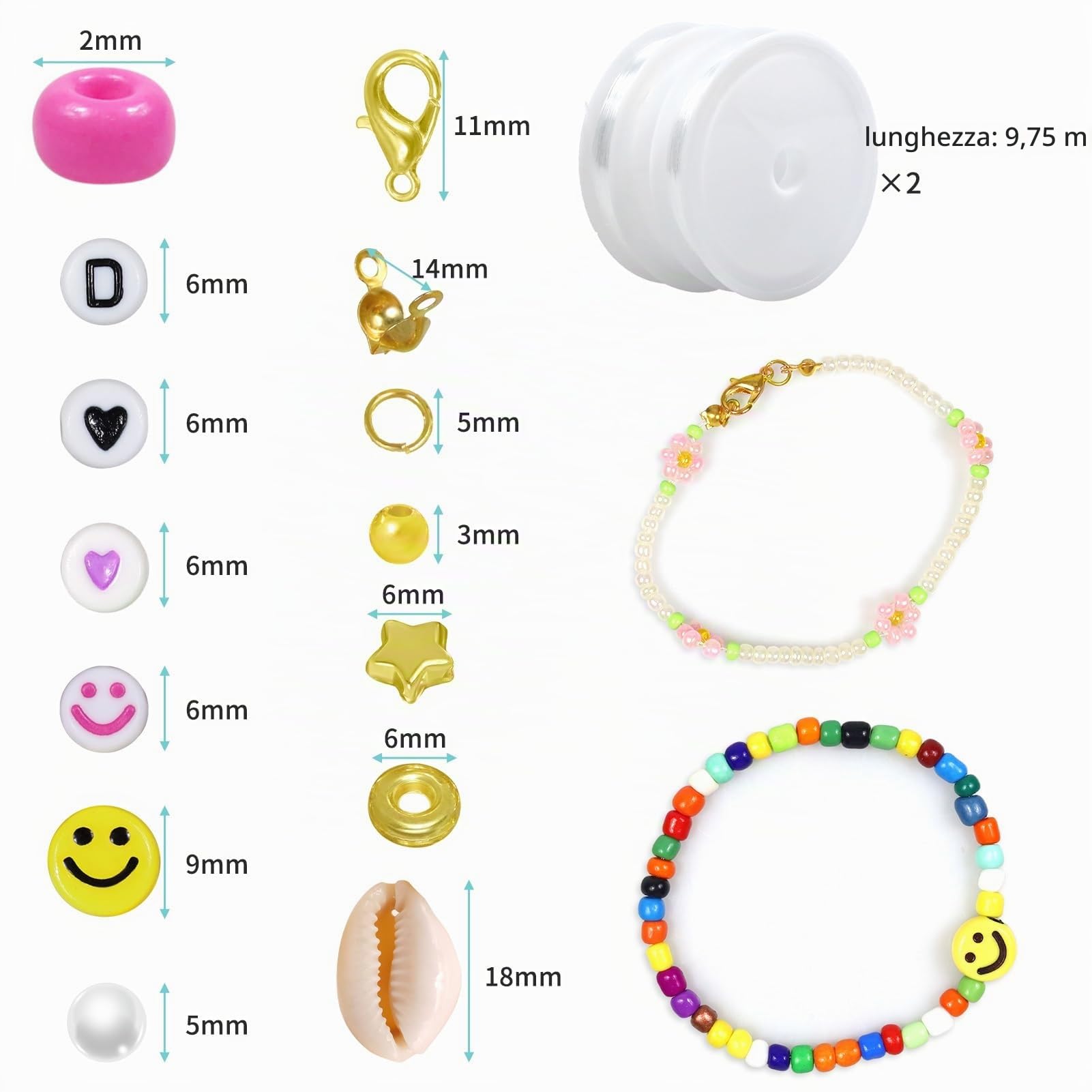 47880pz 2mm 114 Colori Perline di Vetro per Braccialetti, Adulti, Colorate per Bigiotteria fai da te