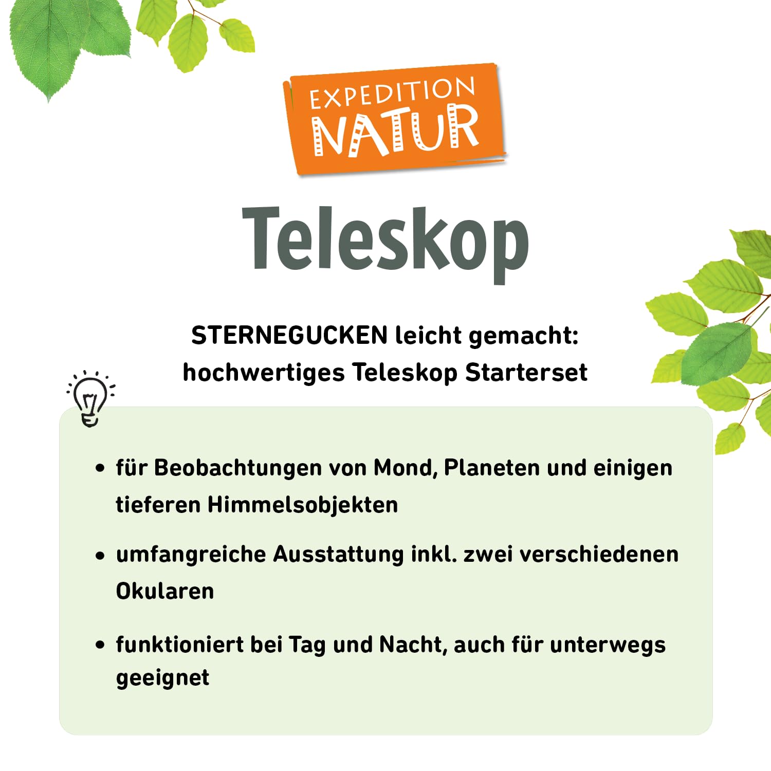 moses. Expedition Natura teleskopowy, zestaw startowy dla dzieci z powiększeniem do 90-krotnego powiększenia, teleskop dla początkujących ze statywem, przenośny teleskop outdoorowy do podróży