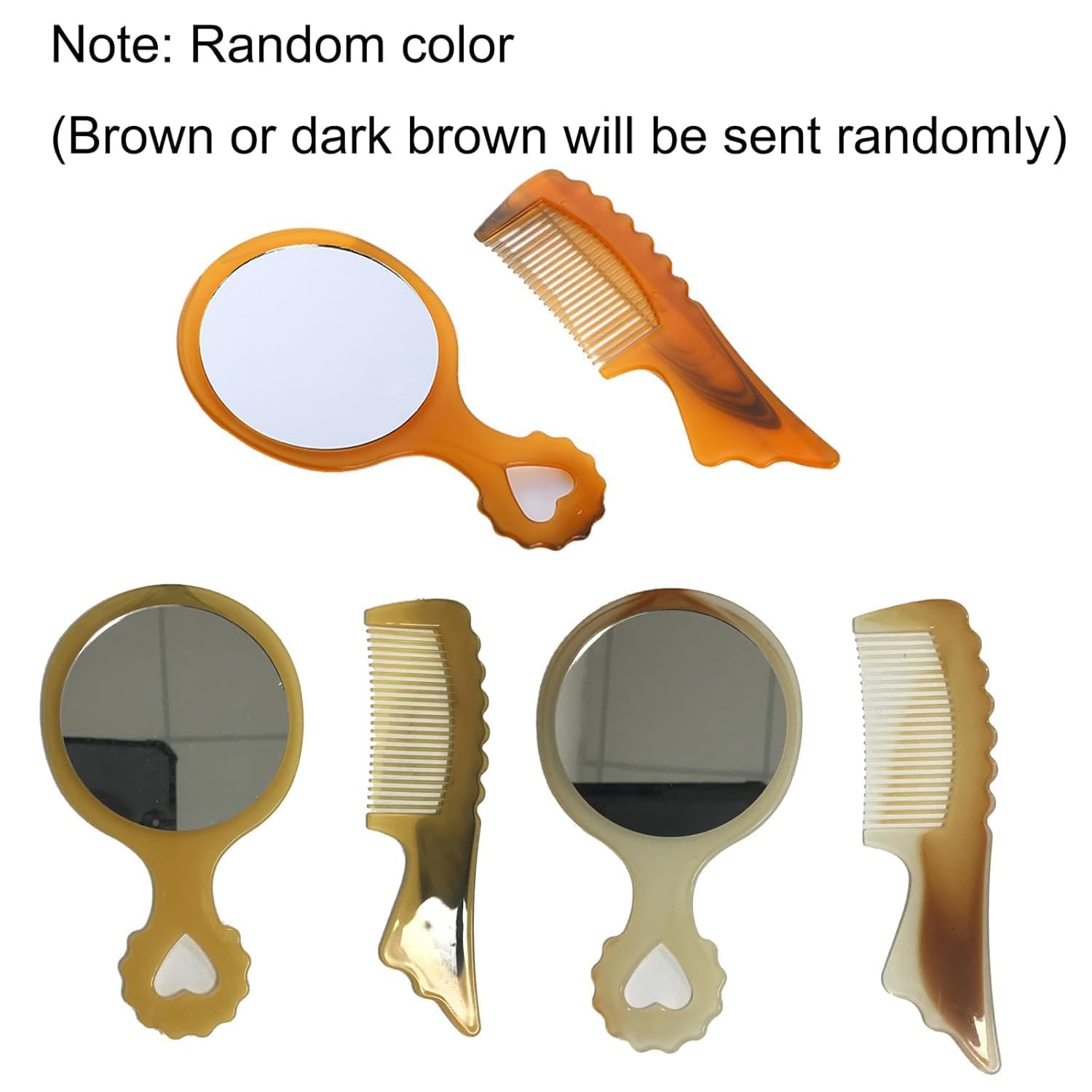 D Moto World DMW 10 Small Brown Plastic Round Hand Mirror Comb Set with Handle, Portable Cosmetic Mirror and Comb Set, Travel Makeup Tools for Women 2