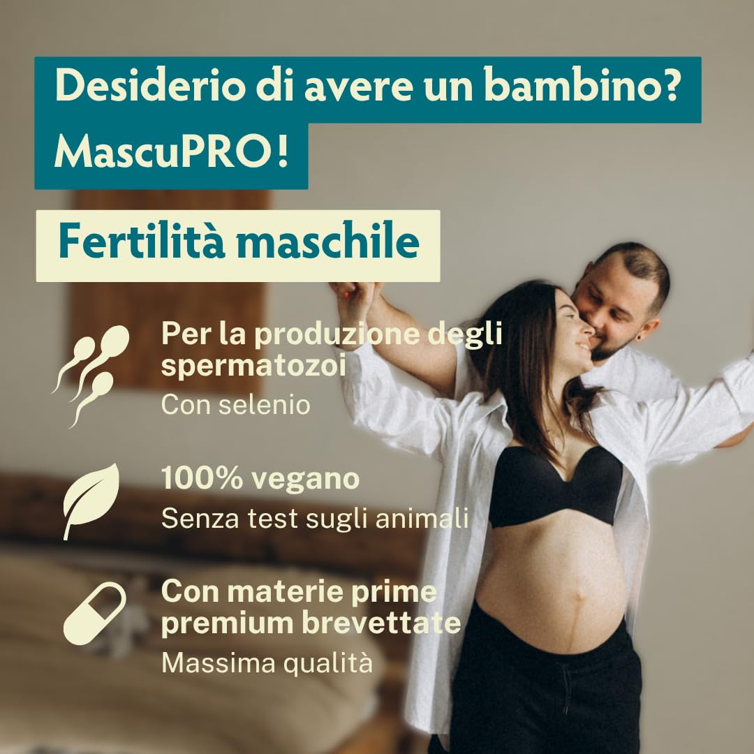 MascuPRO® Fertilitá - Produzione di spermatozoi - 180 Capsule per la fertilità maschile - L-carnitina, Zinco