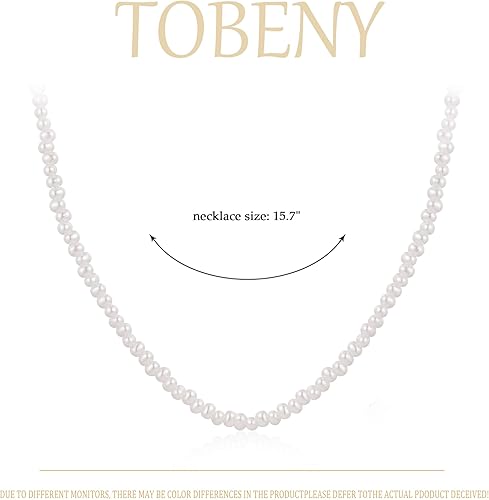 Miniatura 5 de TOBENY Pearl Necklaces for Women 14k Gold Plated Handmade White Pearl Choker Necklace Dainty Small Tiny Beaded Pearl Strand Chain Necklace Delicate