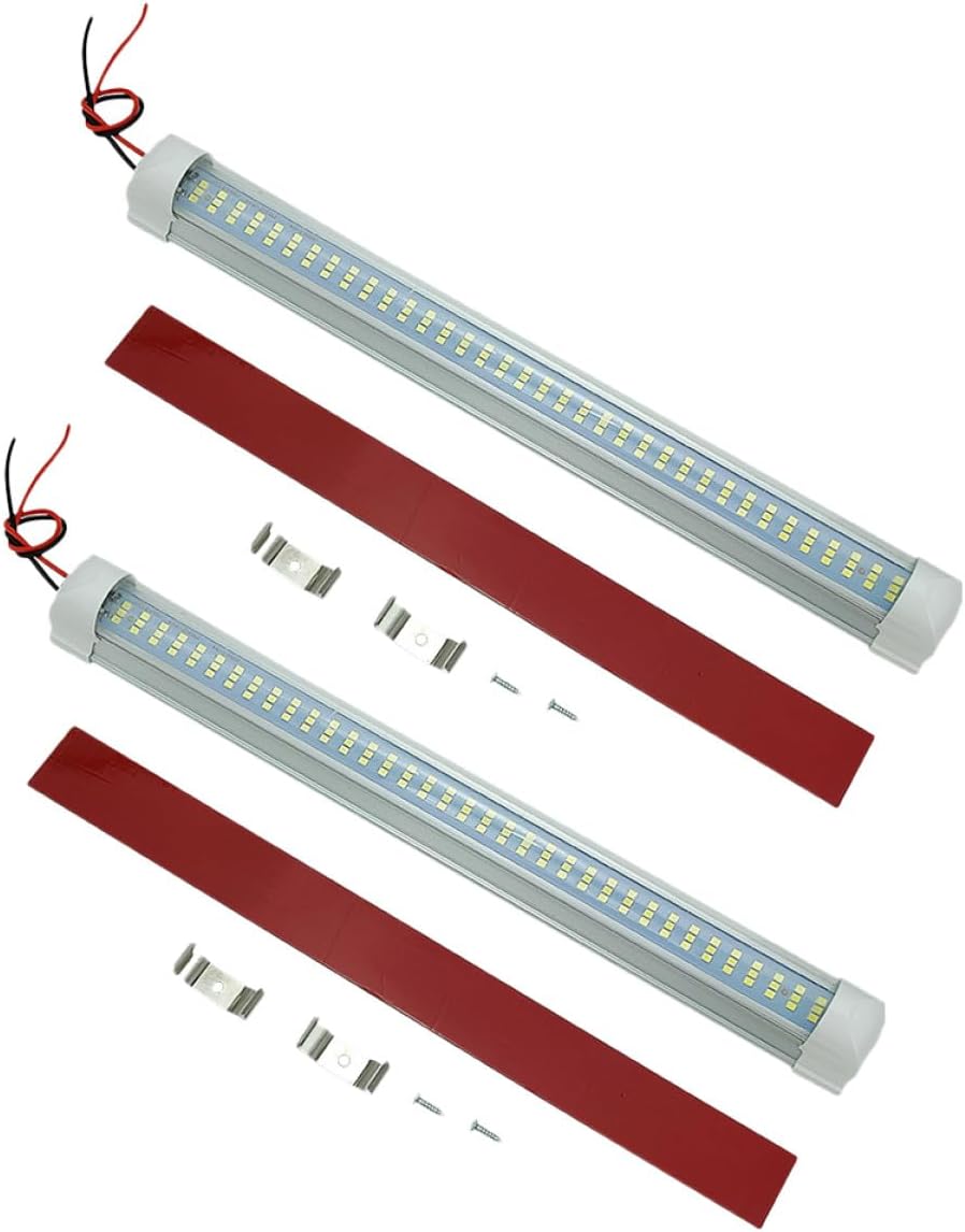 2 Sets Interior LED Light Fixture Light Bar for Car and Electric Bike Low Heat Triple Rows Pvc Aluminum Alloy with Built-in Double Sided Adhesive for Vehicle Interior Lighting