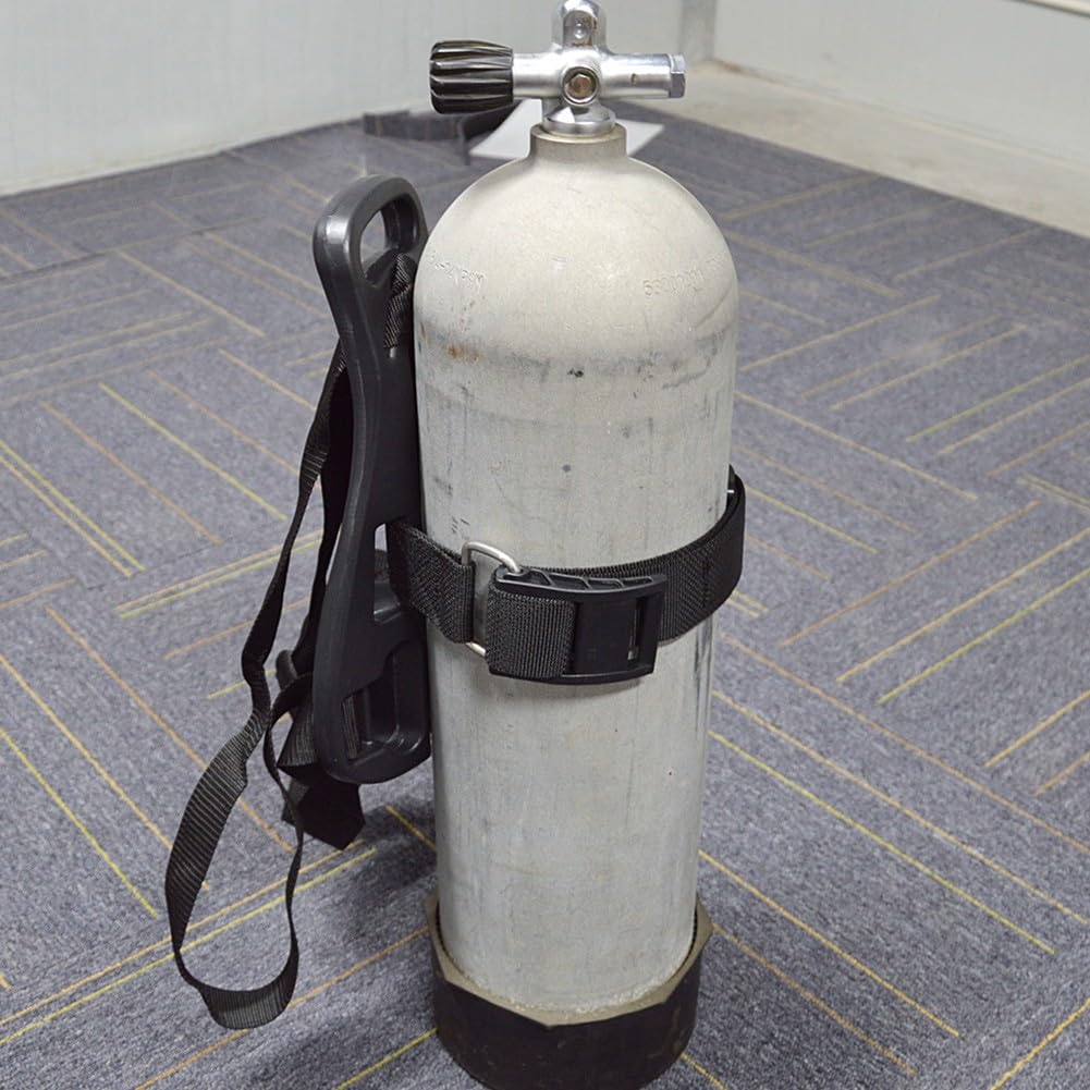 Verstellbarer Tauchflaschenhalter für Rucksäcke (7-12 l Sauerstoffflaschen), hochfestes Nylon, sichere Halterung für Freizeit- und Berufstaucher, Schwarz