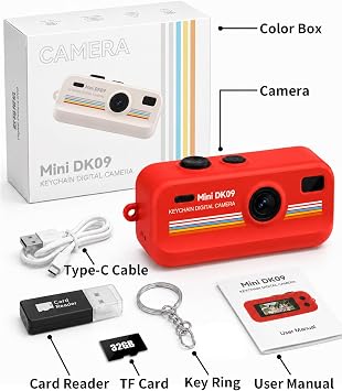 Mini Retro Digital Camera 2K Video 16X Zoom LED Light | Compact Keychain Camera Vintage Filters Creative Pocket Camera for Kids Teens Gift