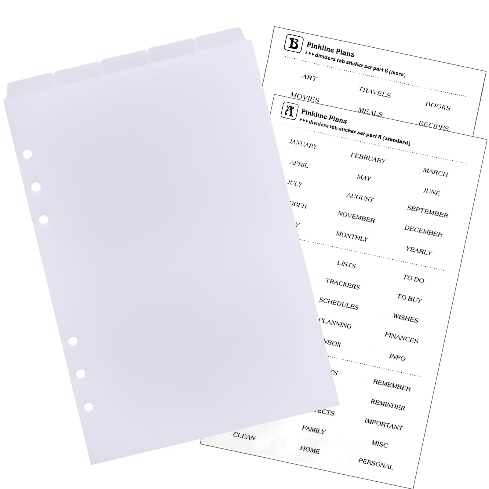DY.2ten White Dividers for 6 Ring Binder, 5 Top-Edge Index Tabs, A5 Sturdy Plastic Index Divider, 6 Hole Binder Dividers, Insertable Notebook Planner Tab Dividers for Binders with 2-Stickers