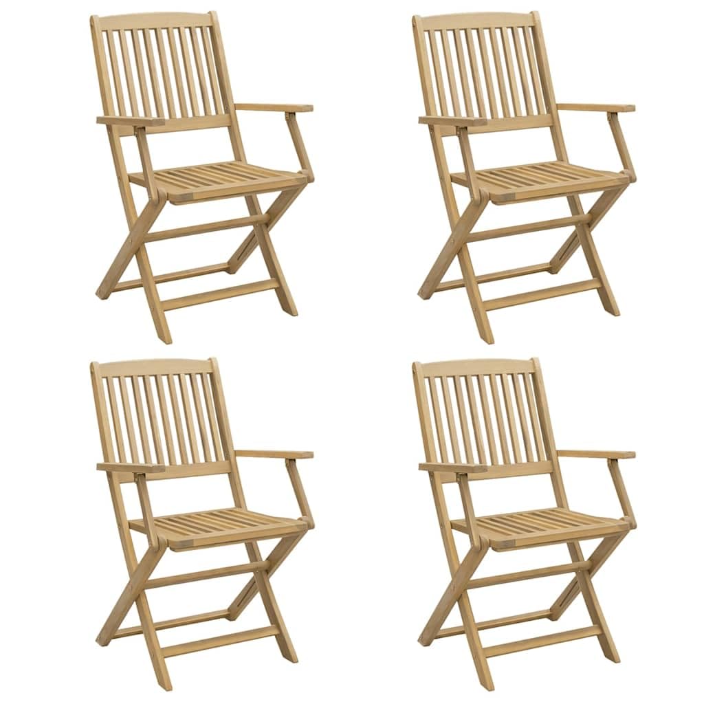 Juego de 4 sillas de jardín plegables de madera maciza de acacia, elegantes sillas plegables con reposabrazos para jardín, terraza y balcón, sillas de madera rústicas, 54 x 61 x 88 cm