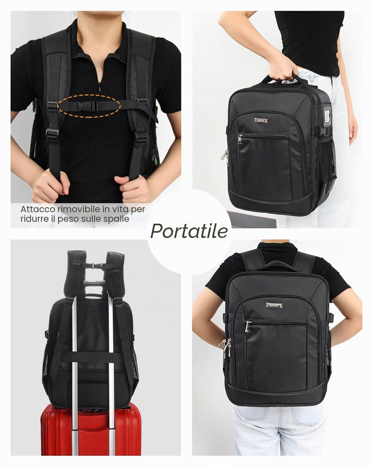 Valigetta cosmetica zaino extra grande beautycase professionale da viaggio borsa per trucchi da donna, organizer per trucchi a 3 strati, con 4 piccole borse cosmetiche, Nero , Valigetta per cosmetici