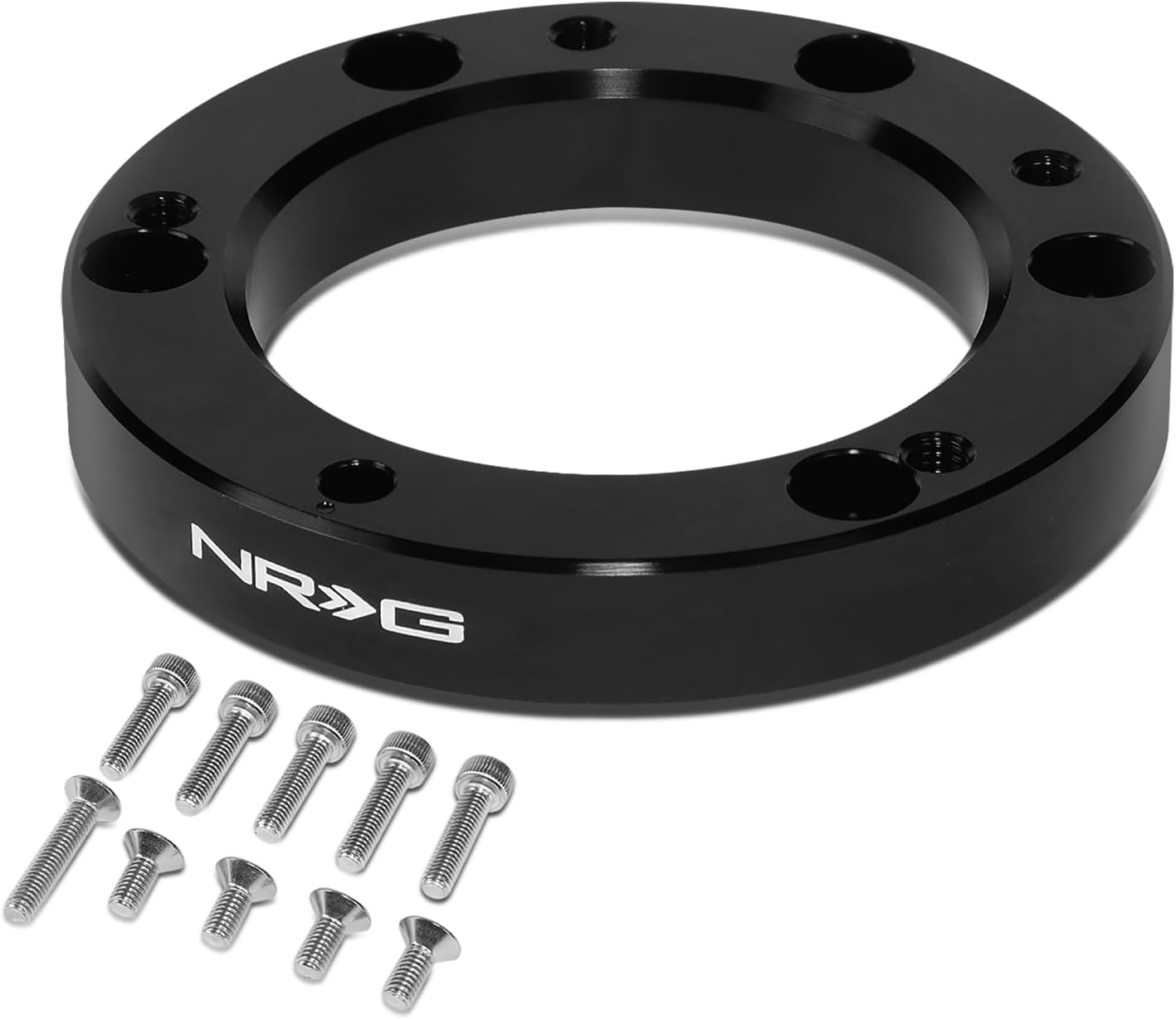 NRG Innovations Steering Wheel Semi-Universal 1" Spacer No Threads, 6061 Aluminum Hub Extension Spacer w/Horn Space, 6x70mm Bolt Patterns, Black, NRG-SRK-530BK