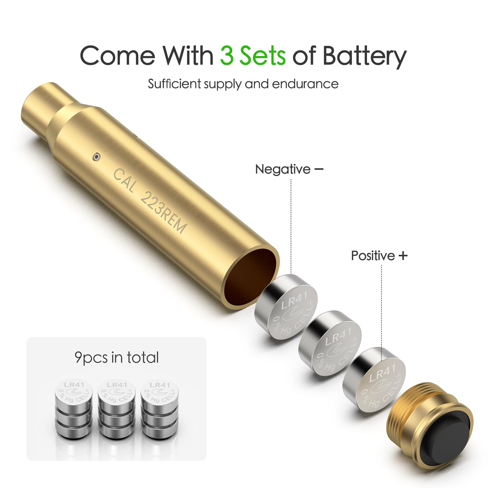 Feyachi Green Laser Bore Sight 223 5.56mm Switch Design Laser Boresighter with 3 Sets of Batteries