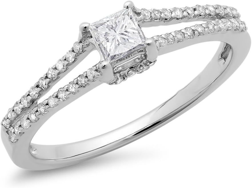 Dazzlingrock Collection 0.50 Ctw 14K Real Solid Gold Princess & Round Natural Diamond Women Bridal Split Shank Engagement Ring