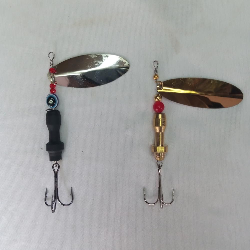 Heavy Weight 20g Fishing Lure Dushman-Combo (Brass Body) - Gold & Black Spinner Bait with Treble Hooks | Long Cast Spoon for All Water Conditions by Coral India-image-31