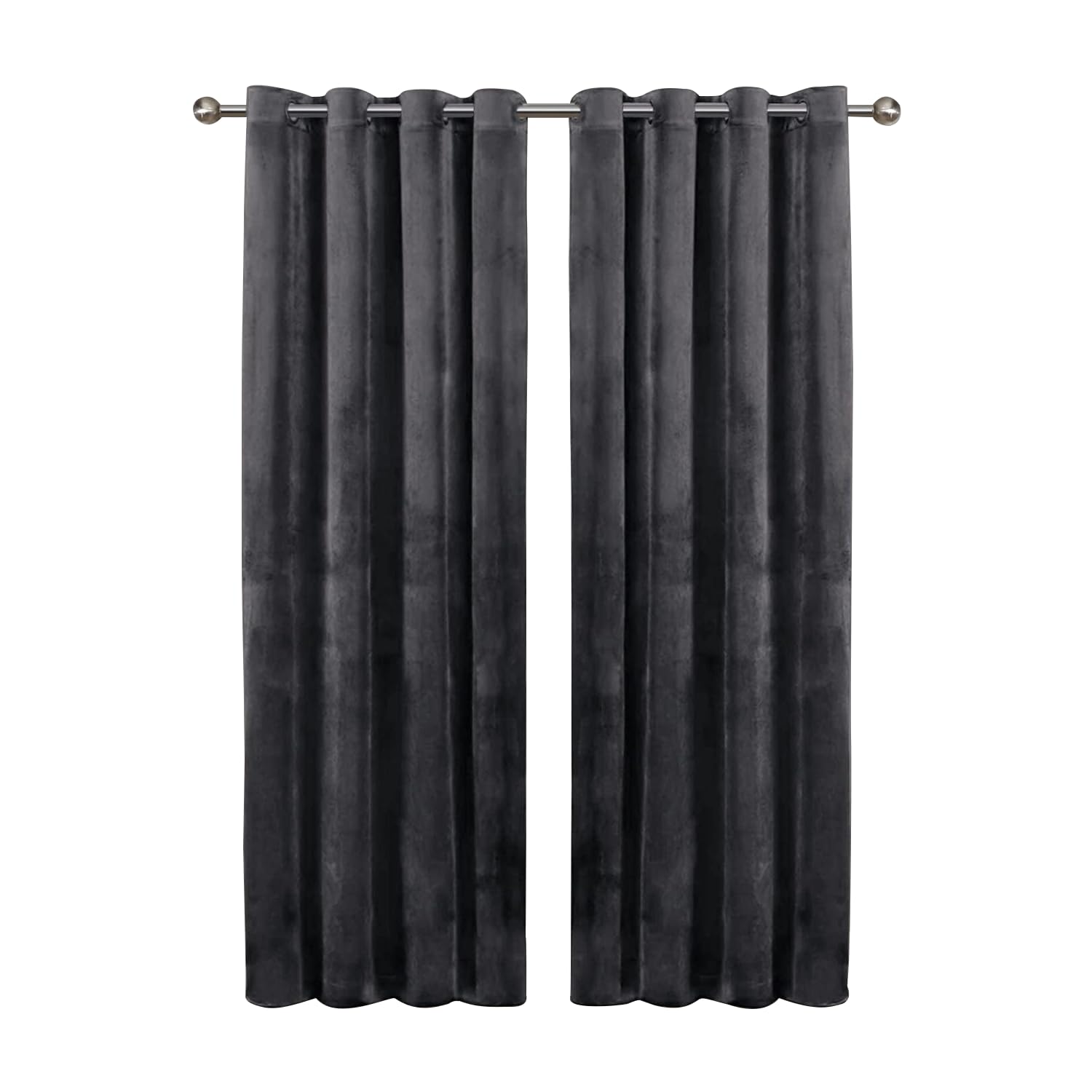 Aspire Homeware Charcoal Eyelet Curtains 46x54 (2 Panels) with Tie Backs - Fully Lined Velvet Curtains for Bedroom, Window Curtain for Living Room (116cm x 137cm)