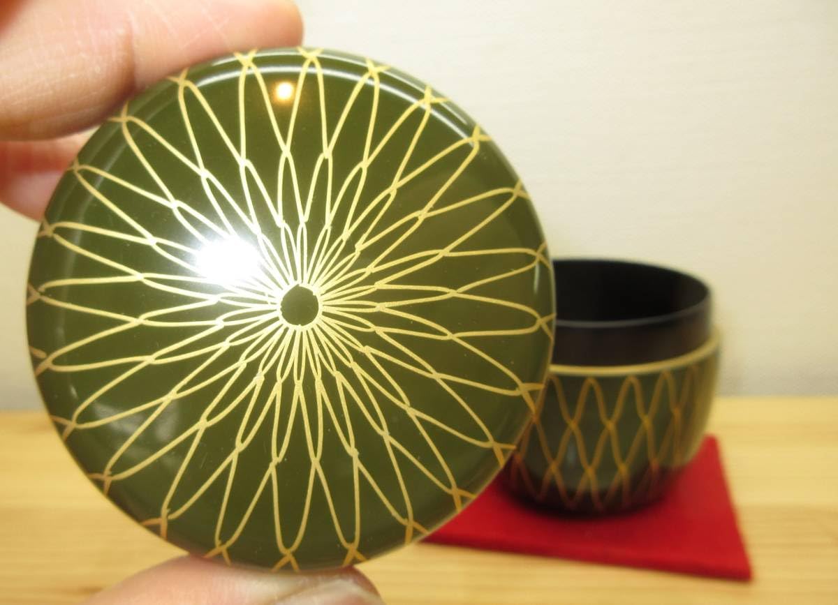 Amazon.co.jp: 逢絢亭茶道具 棗 中棗 緑漆塗 網目蒔絵 木質（木くずの