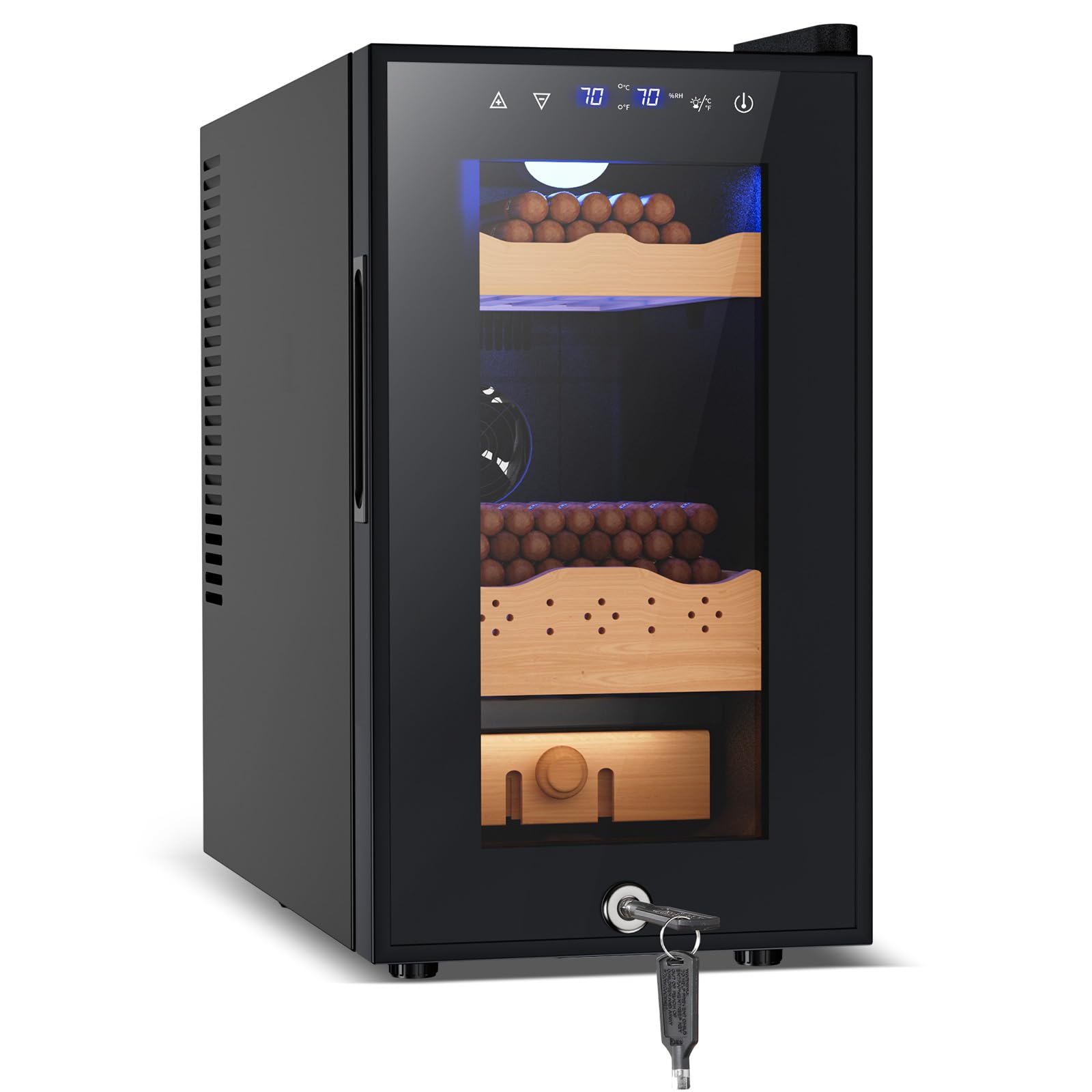 Tylza Cigar Humidor Cabinet 25L, Temp &amp; Humidity Control Electric Humidors for Cigars, 220 Cigars, Digital Hygrometer, Safety Lock, Cigar Humidors with Cedar Wood Drawer Shelves, Cigar Gifts for Men