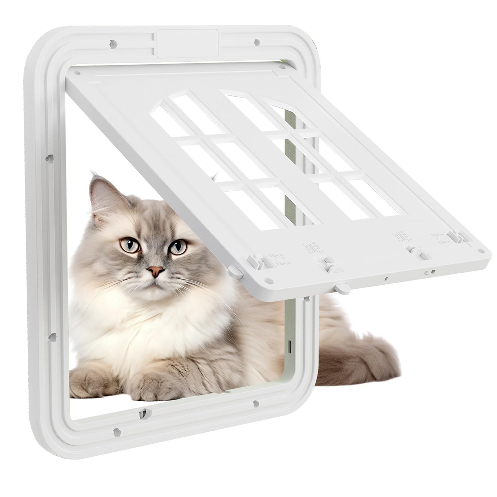 hundeklappe Fliegengittertür mit Eingebautem Netz, Abschließbare Hunde-Klappe für Eingangsbereich/Balkon/Durchgang/Terasse/Mieter(White,S)