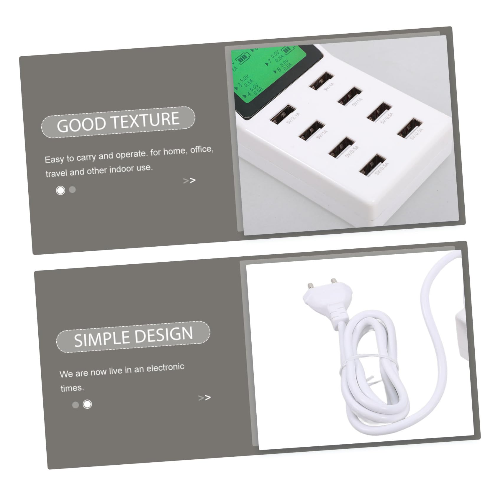 Caricabatterie USB Multiporta 8 Porte con Display Lcd, Stazione di Ricarica Intelligente Smart Ic, Protezione Sovraccarico per Smartphone e Tablet, per Casa, Ufficio e Viaggi