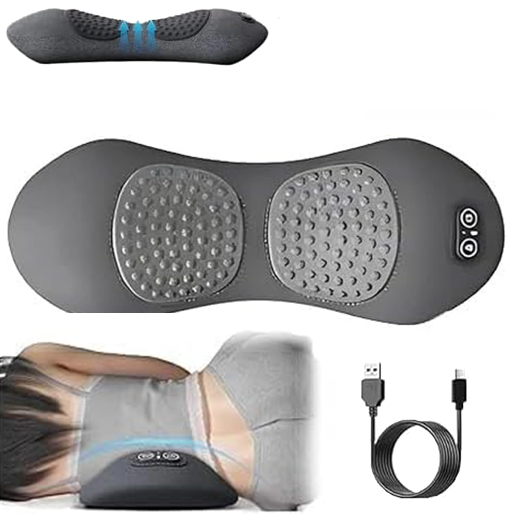 Ergopur 3-Zonen Ergoflow TiefenmassagegeräT, 2026 Neu Ergo Pur MassagegeräT, 3-in-1 RüCkenmassagegeräT Mit WäRme, Vibration und LendenwirbelstüTze für BüRo und Zuhause (Schwarz,Anschließen)