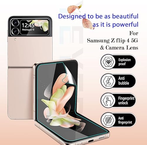 Miniatura 2 de Protector de pantalla para Galaxy Z Flip 4 5G + protectores de lente de cámara, [2+2 unidades] Protector de pantalla de cobertura completa para
