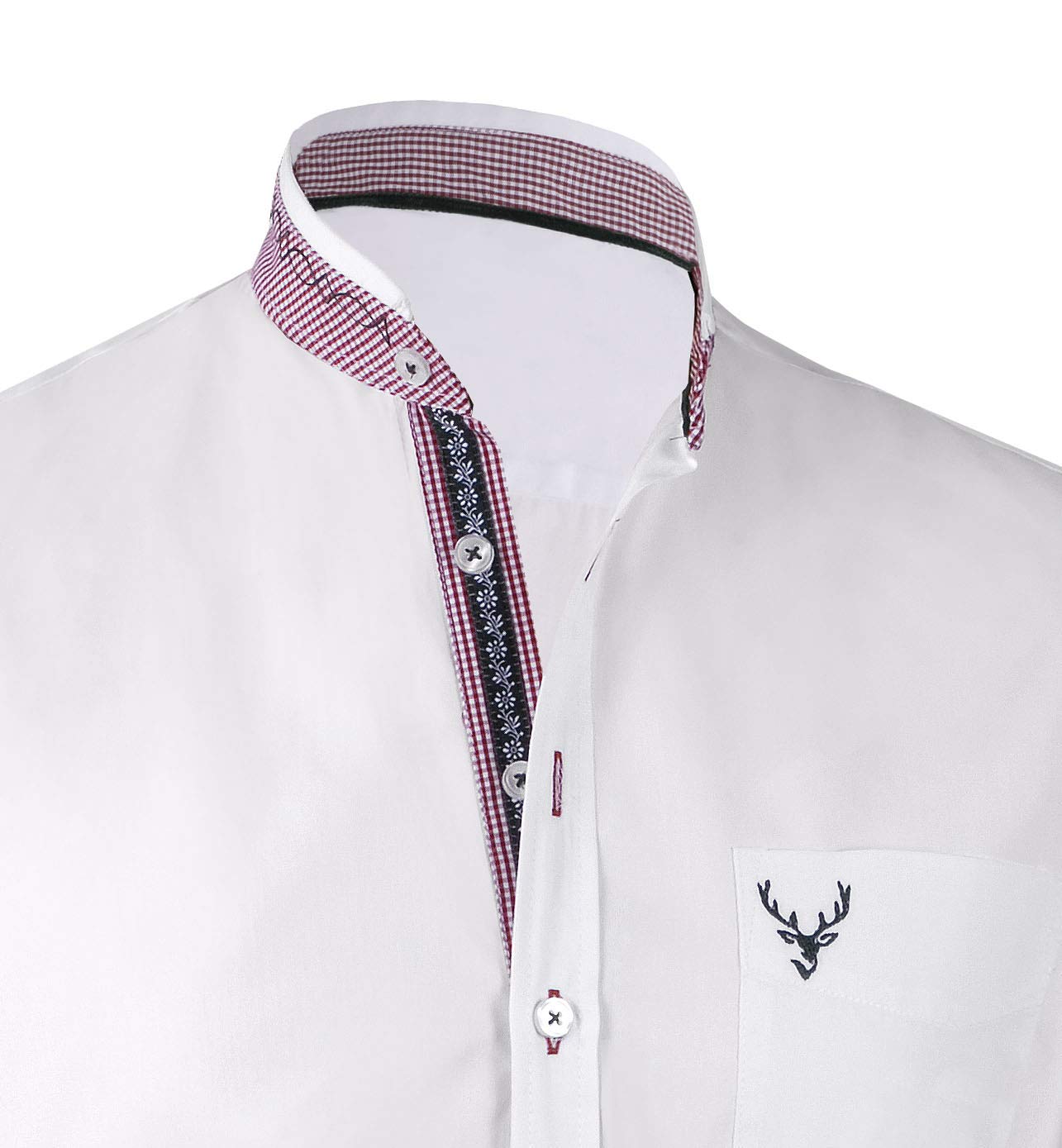 Herren Hemd Trachtenhemd Langarm Kurzarm Stehkragen Hemd Trachten Männer Oktoberfest Weiß Slim Fit