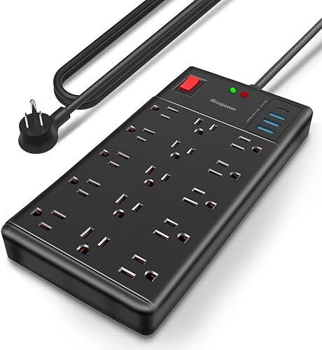 Regleta protectora de sobretensiones de 10 pies, 15 tomas de corriente ampliamente espaciadas y 4 puertos USB (1 puerto USB C), cable de extensión disponible en Yaxa Venezuela