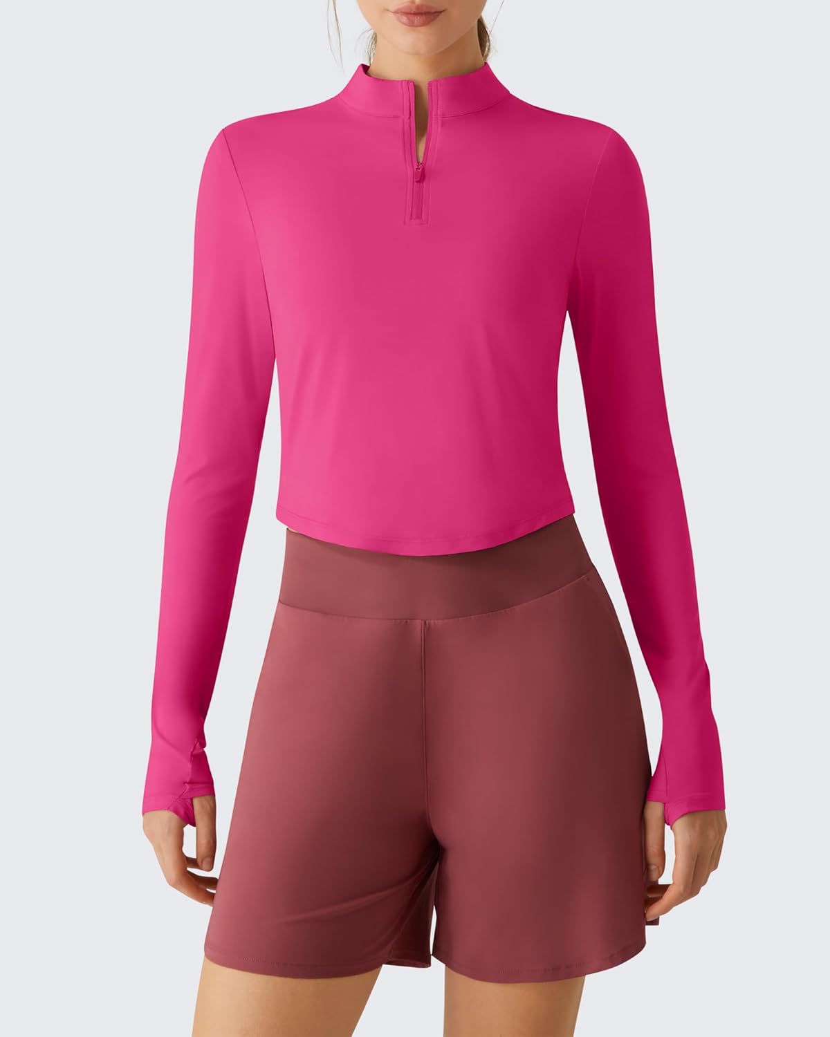 G4Free Lightbreeze Women's UPF 50+ Sun Shirts Long Sleeve Crop Workout Tops Thumbholes Mock Neck Quater Zip Tees Running