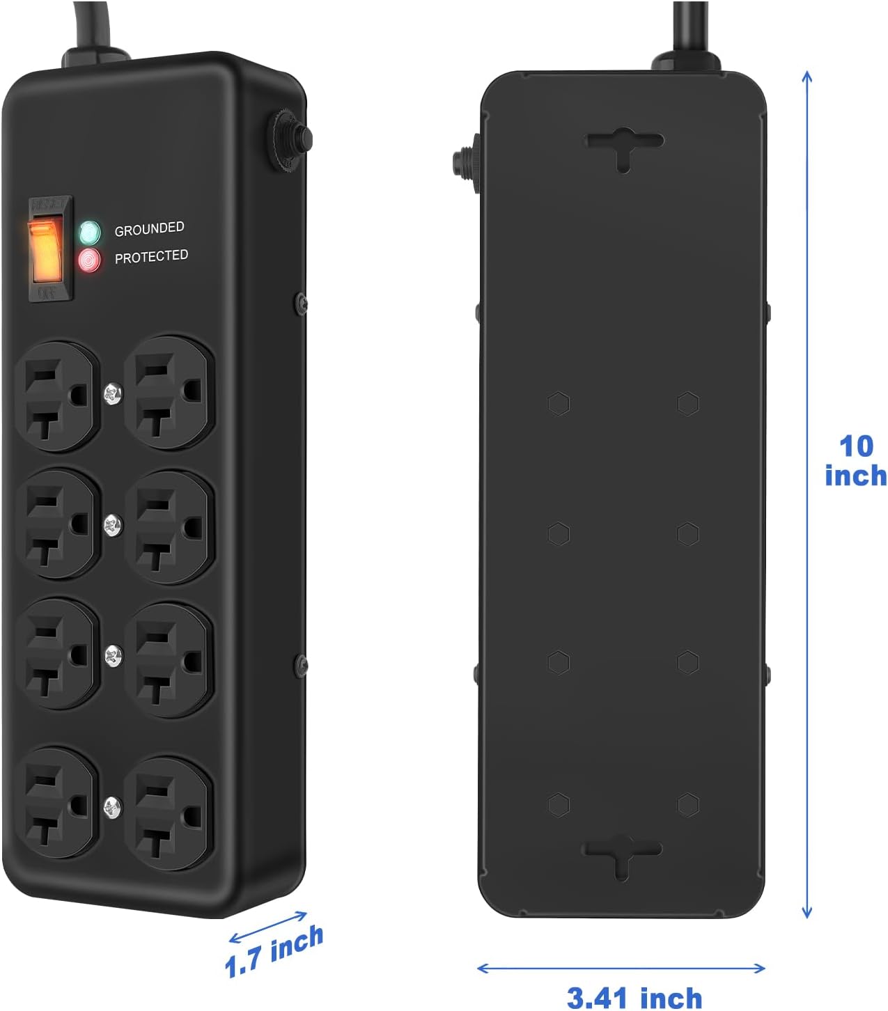 Heavy Duty Surge Protector 20Amp,Metal Power Strip with 8 Outlets,Wall Mount Surge Protector 1200J,12 Gauge 6FT Extension Cord 5-15P Adapter Workshop & Industrial Use with 5-20R T-Slot Outlets