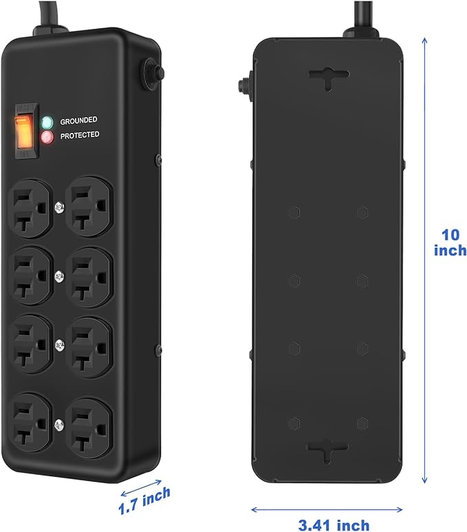 Protector eléctrico HEZI 20Amp con 8 tomas y cable 6FT miniatura 6