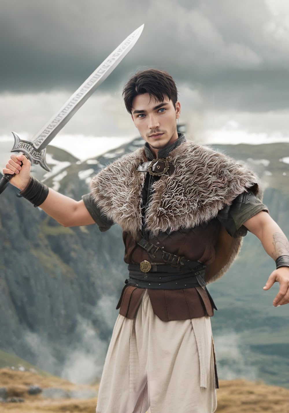 KUOIN Medieval Faux Fur Collar Shawl, Renaissance Costume LARP Cape - Image 6