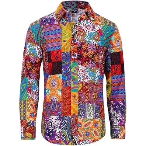 COSAVOROCK Mens 70s Floral Hippie Shirt Cover