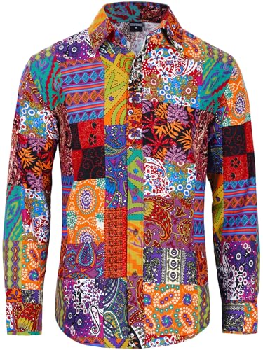 COSAVOROCK Chemise Hippie Annee 70 Homme Chemises a Fleur Funky Moche Coloré M