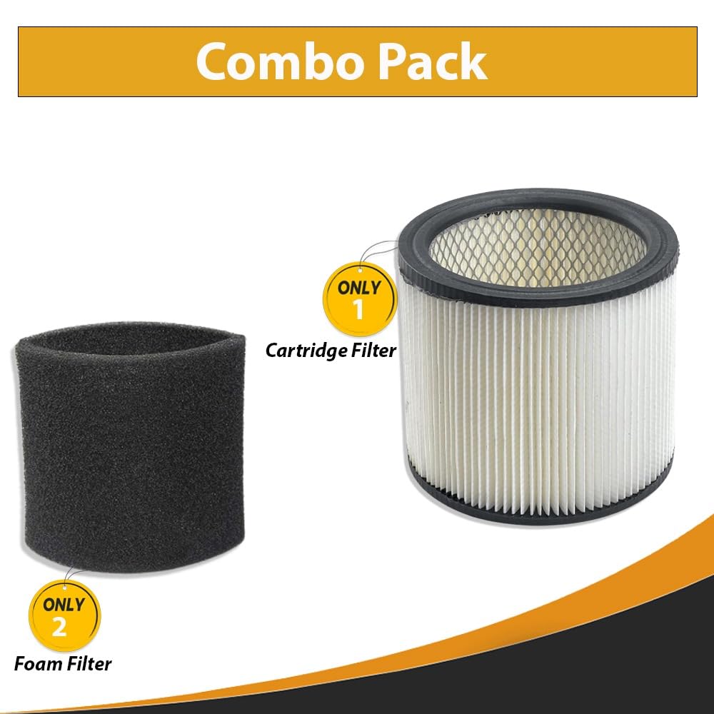 Replacement Filter for Shop Vac 90304, 90350, 90333, 90585, 5 Gallon and Above Wet/Dry Vacuum Cleaners with Foam sleeve