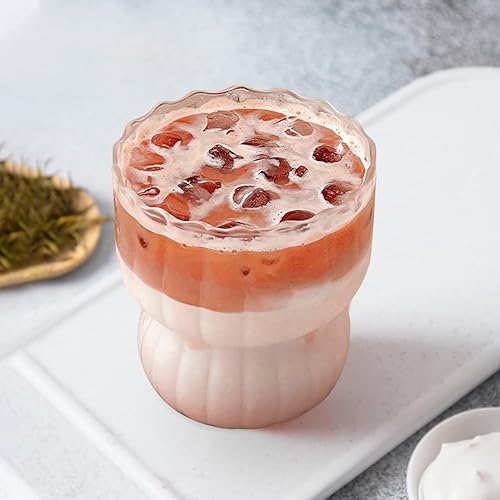 Miniatura 7 de Vasos de cóctel de rayas verticales, paquete de 2 vasos de vidrio estilo origami de 9 onzas, copas de vino en forma de onda, taza de postre, taza de