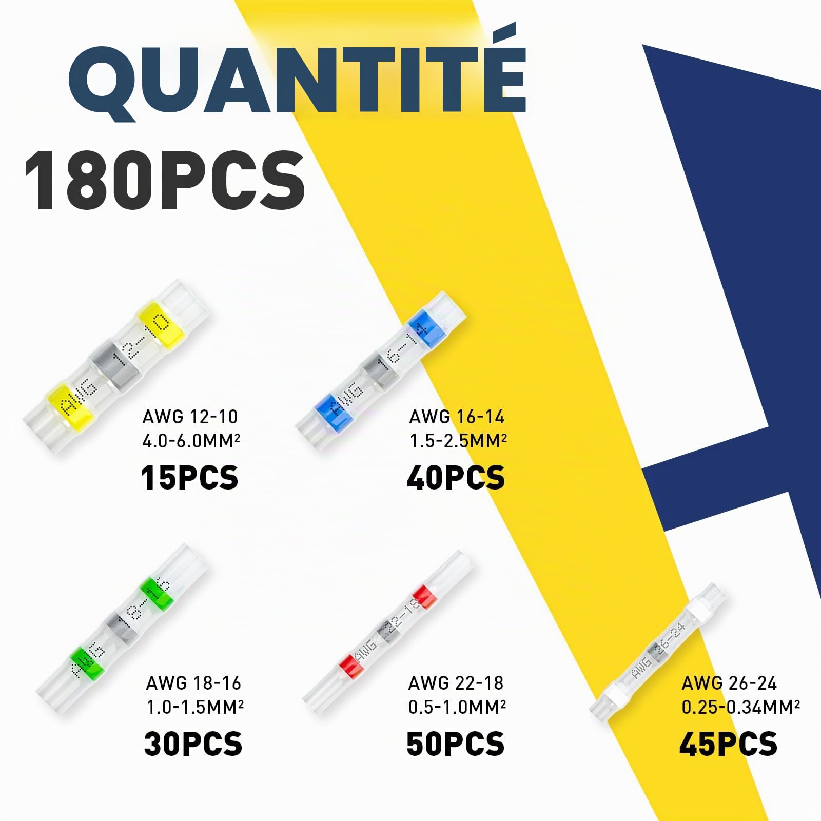 Haisstronica 180 Pièces Connecteurs de Fil à Souder Thermorétractables Épissures Électriques Isolées Étanches Bout à Bout