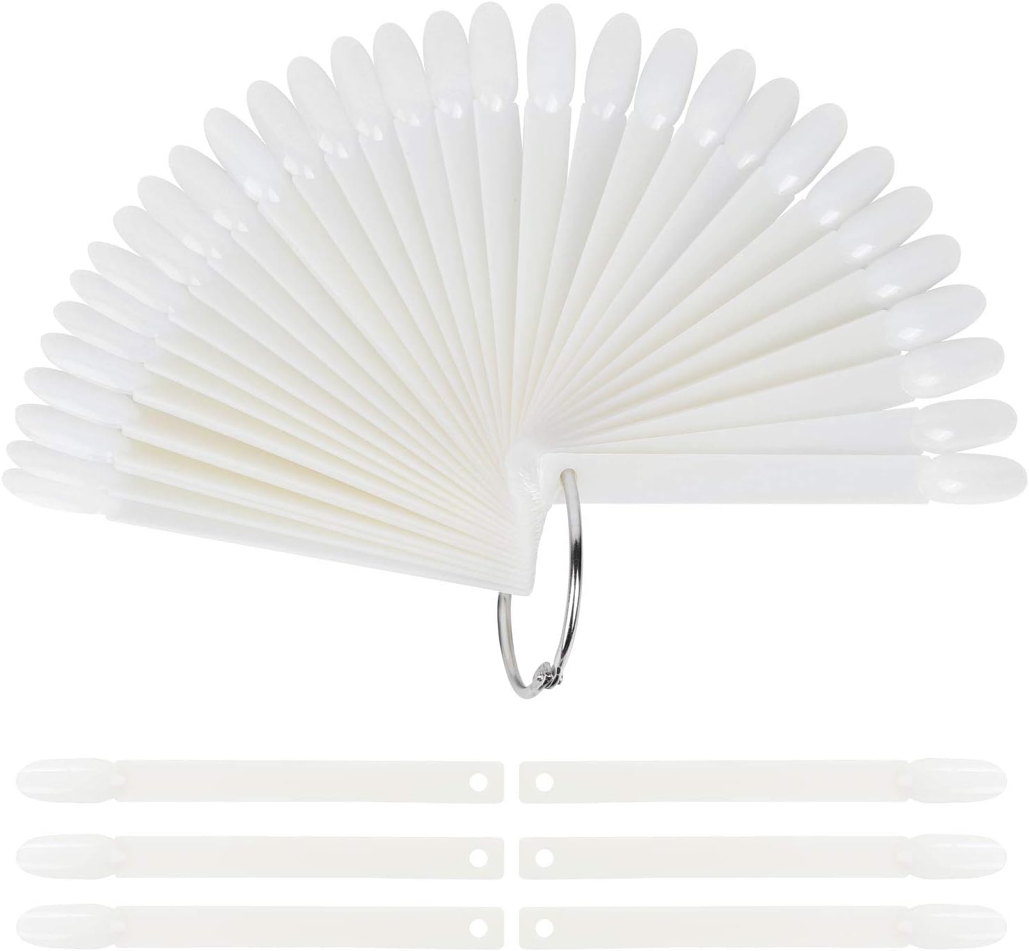 200 Pcs False Nail Art Tips Display, Natural Nail Sample Stick with Metal Split Ring Holder