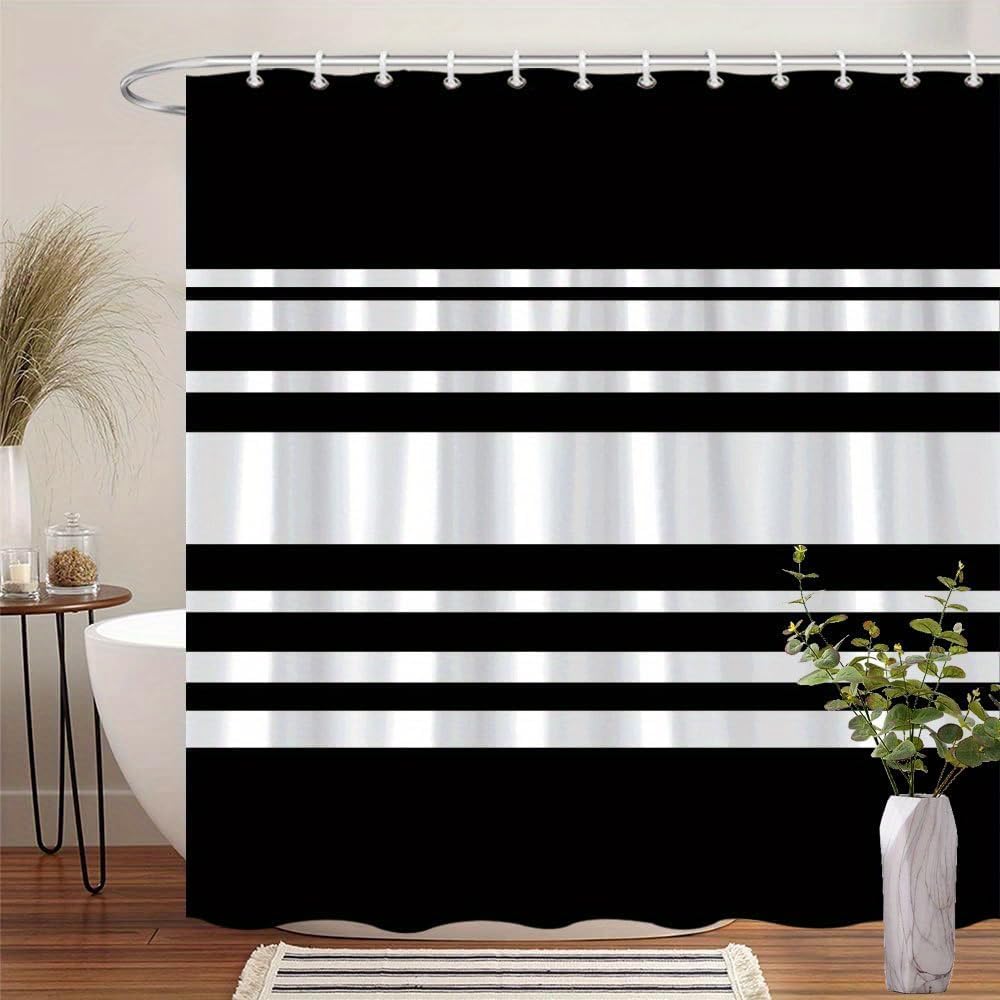 Rideau de douche anti moisissure rayures noires et blanches imperméable 180x200cm