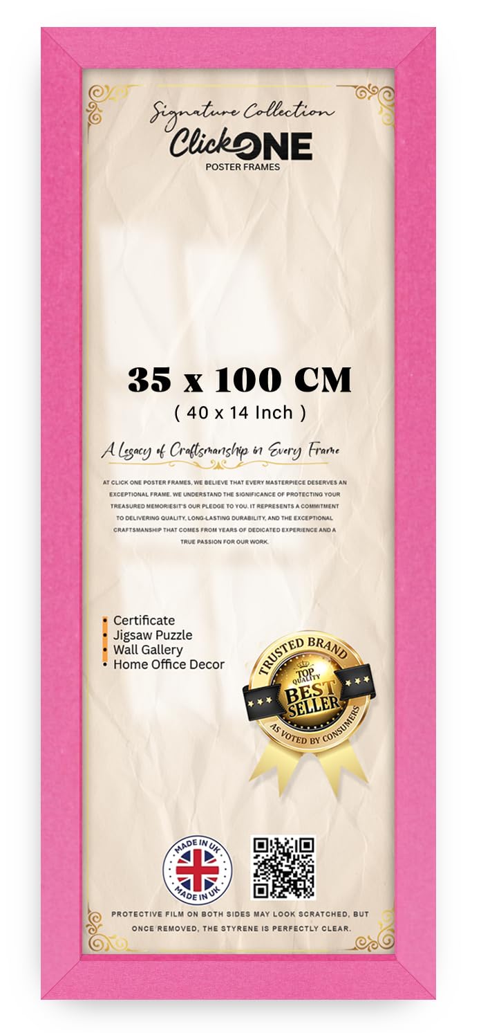 Click One Panoramic Simple And Elegant Engineered Wood Poster Picture Frame 35x100 cm Wall Gallery Frame For Room Interior Pink Slim Profile Hanging Display Landscape Or Portrait