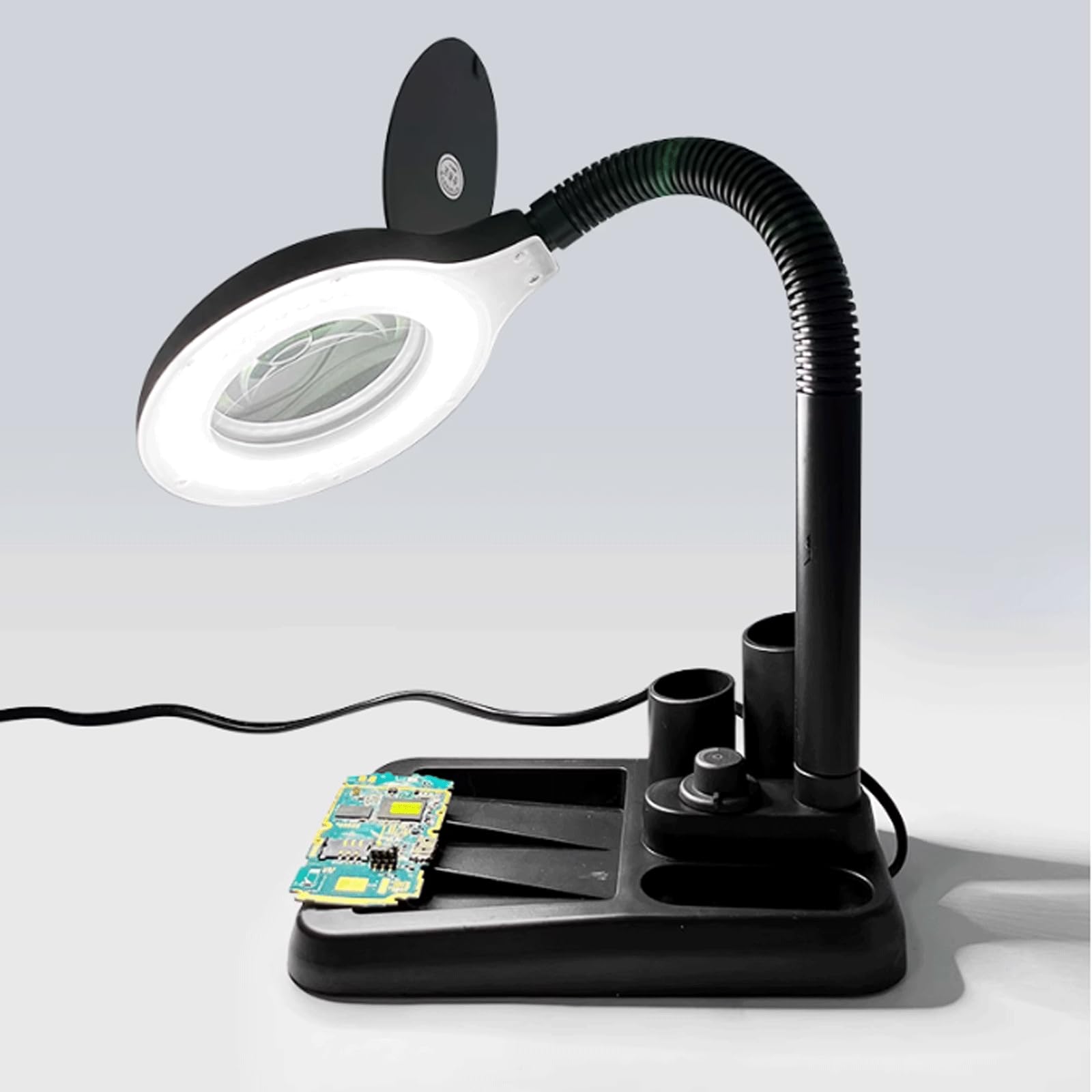 DOUKI Lupa de sobremesa 5-10X, Lupa iluminada por LED, Placa de Circuito Regulable, Lupa de revisión para Trabajo cercano