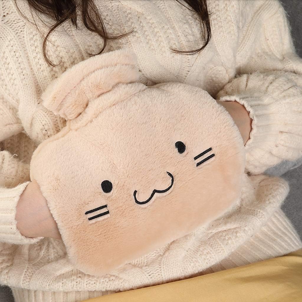 SKUZA Hot Water Bottle, Hot Water Bottle with Cute Cover Classic Rubber Hot Water Bag Plush Hand Warmer Great Gift for Women and Girls (Color : Pink) (Color : Brown)