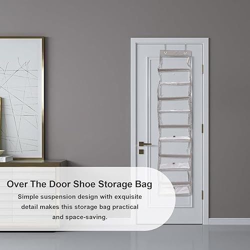 Miniatura 3 de Door Hanger Organizer Bag with Hooks Transparent PVC Wall-mounted Storage for Bedroom Space-saving Oxford Cloth Hanging Organizer for Shoes and