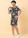 Ninos Dreams 100% cotton Half Sleeves Boys Game ON Print Coord Set with T-Shirt & Shorts-Black gallery image