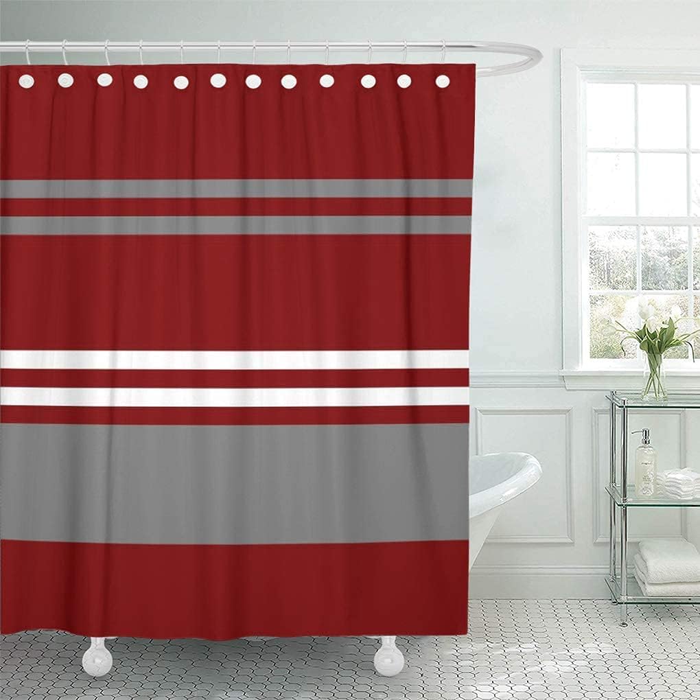 Shower Curtain Crimson Red Grey and White Brick 72"x78" Home Decor Waterproof Bath Bathroom Curtain Set with Hooks 72"W x 78"L (Pack of 1) Red