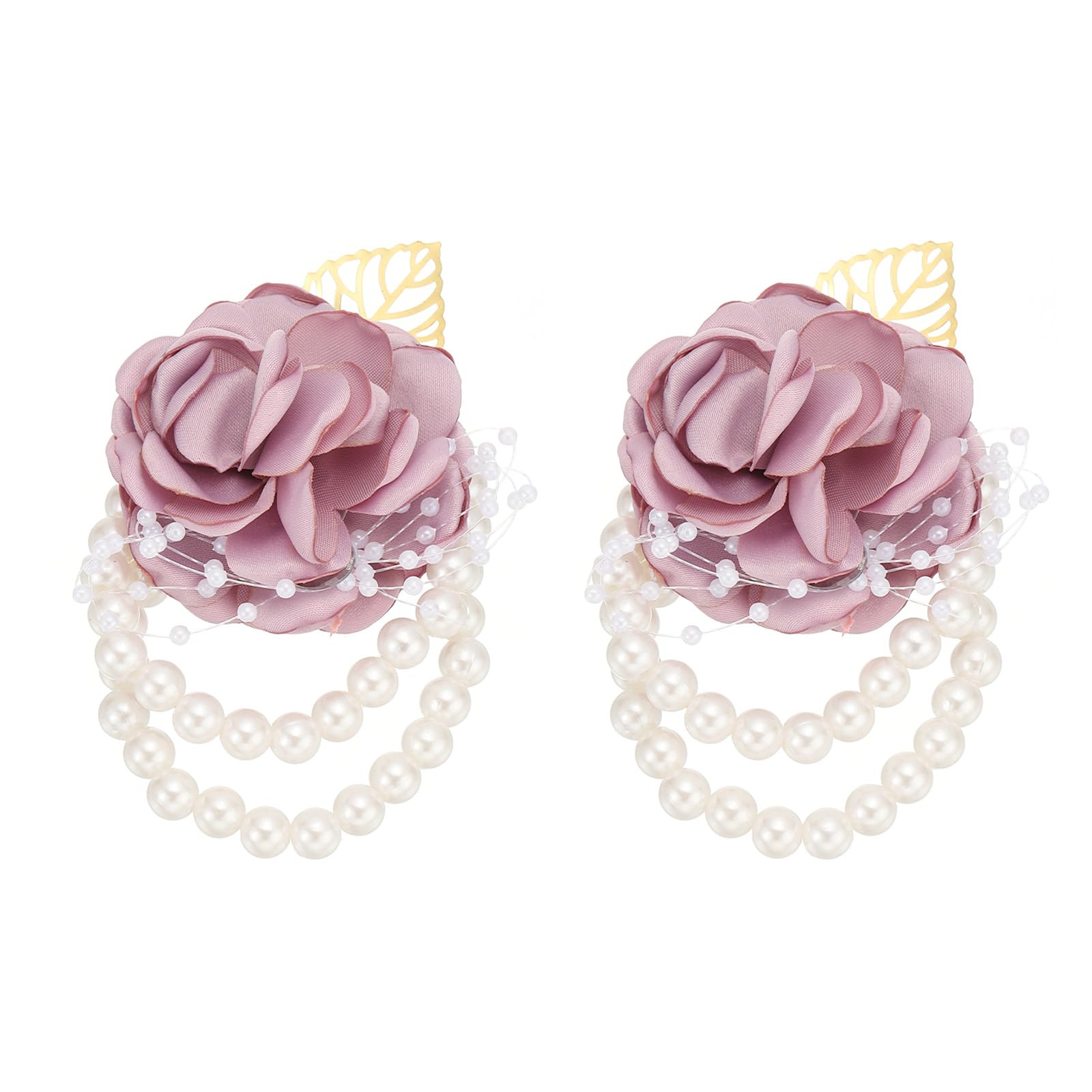 PATIKIL Rose Bridesmaid Wrist Flower, 2 Pack Artificial Rose Flower Wrist Corsage Bride Wrist Corsage for Wedding Party Ceremony Purple