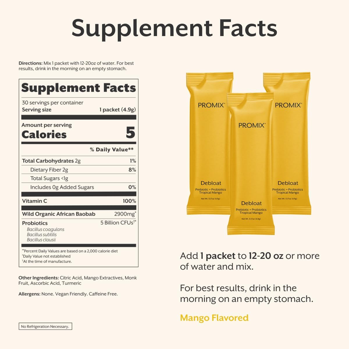 ProMix Nutrition Debloat Prebiotics and Probiotics Immune Support Supplement for Digestion, Cortisol Health, Gut Cleanse - Mango - 30 Servings (Pack of 30) - Image 5