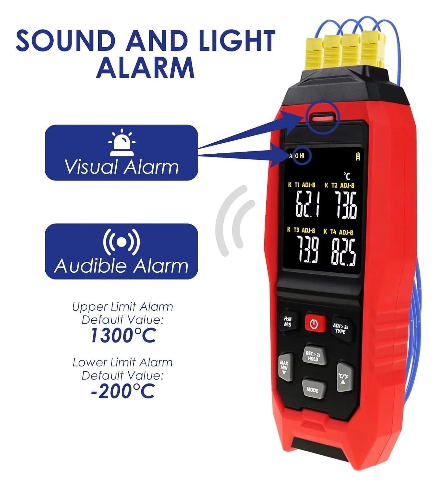 4 Kanäle Digital K-Typ mit 5000 Gruppen Programmierbare Temperaturaufzeichnung -200~1372 °C Messbereich Akustisch und visuell,Präzisionsinstrument(4 Channel)