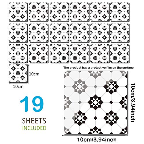 Sikiwind - Adesivi per piastrelle da cucina e bagno, 19 pezzi, impermeabili, rimovibili per piastrelle, 10 x 10 cm Nero