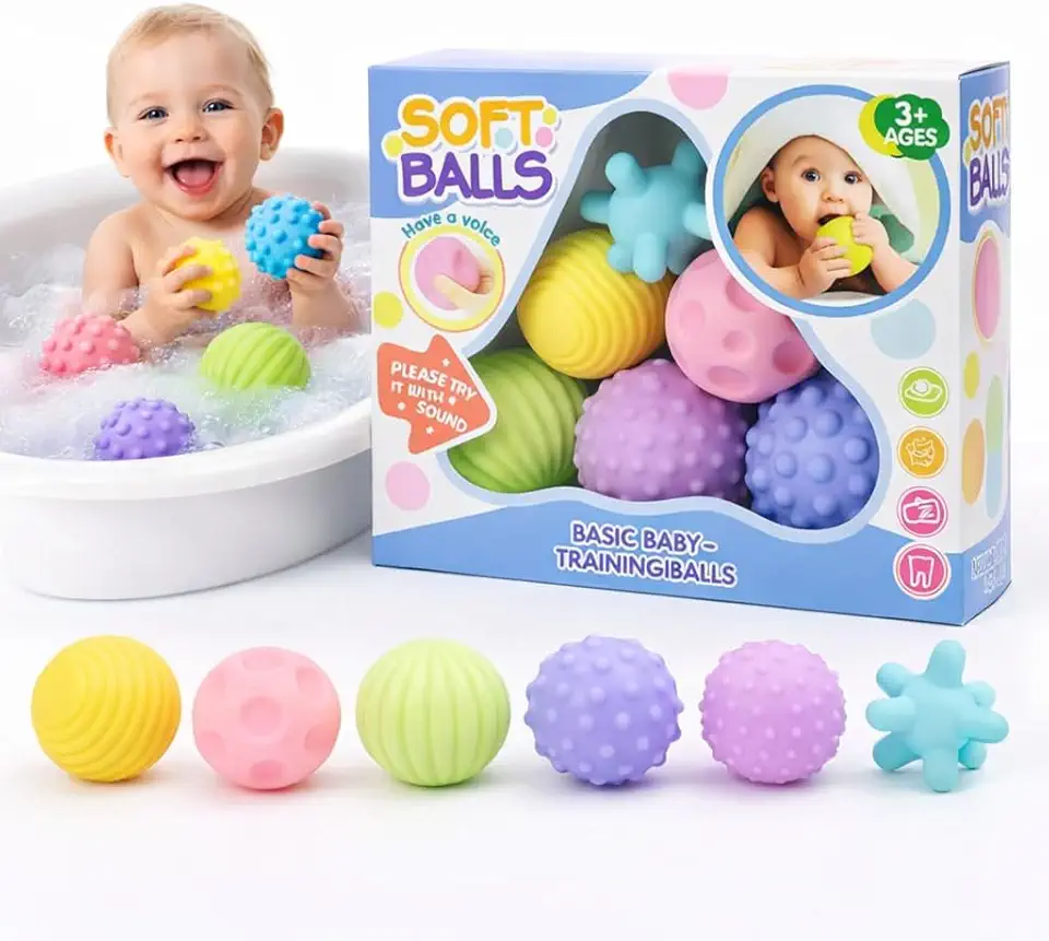 Kit de Bolas Sensoriais para Bebê – Texturas Educativas, Estímulo Motor e Cores Suaves – Silicone Macio Atóxico – Aprendizado e Diversão a Partir de 3 Meses