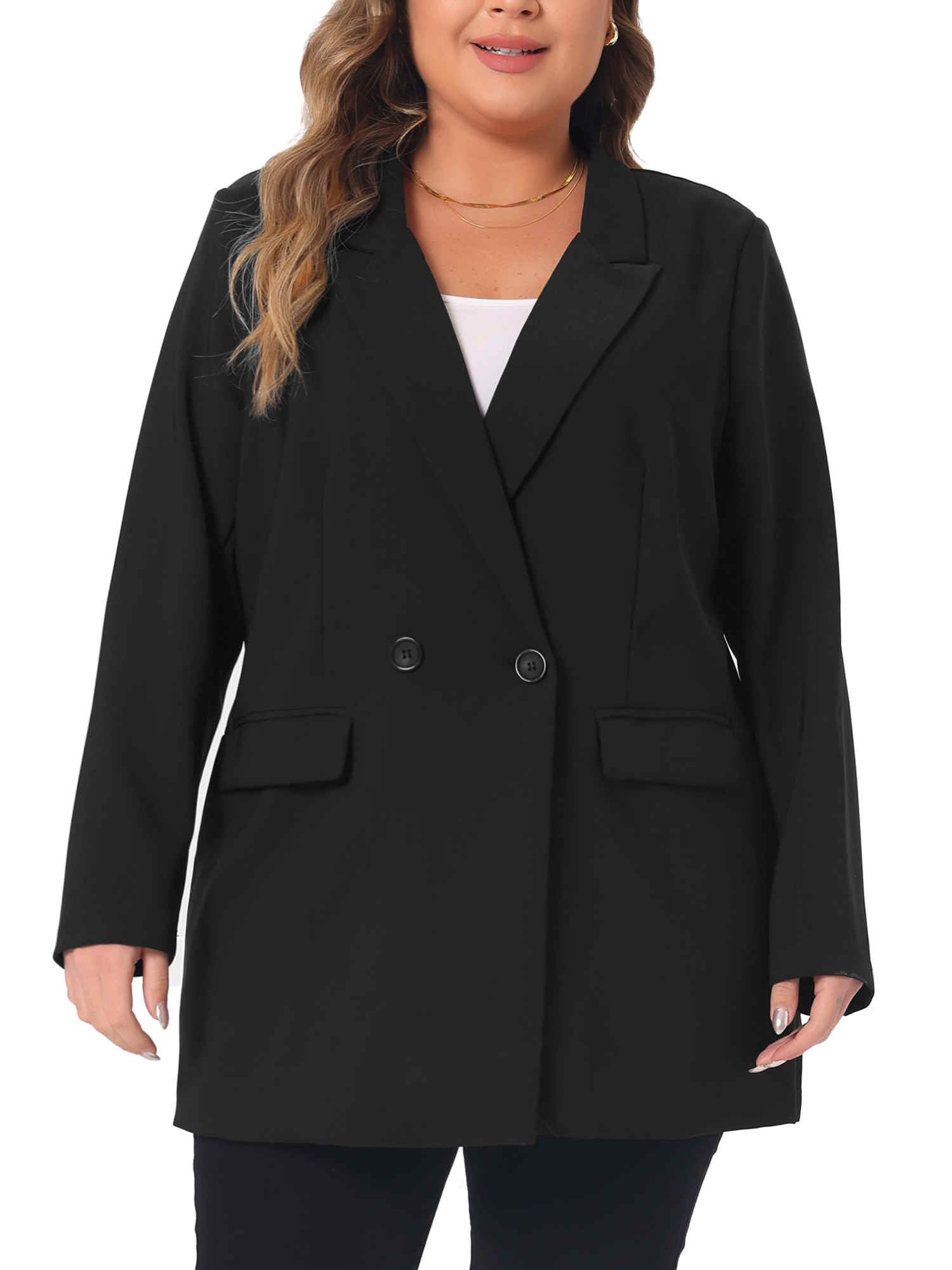 Agnes Orinda Plus Size Blazers for Women Lapel Button with Pocket Office Work Jackets Long Blazer